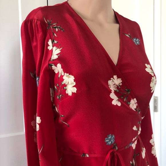 Intermix Ottavia Red Floral Wrap Printed Long Sleeve Dress 0 - Picture 6 of 8